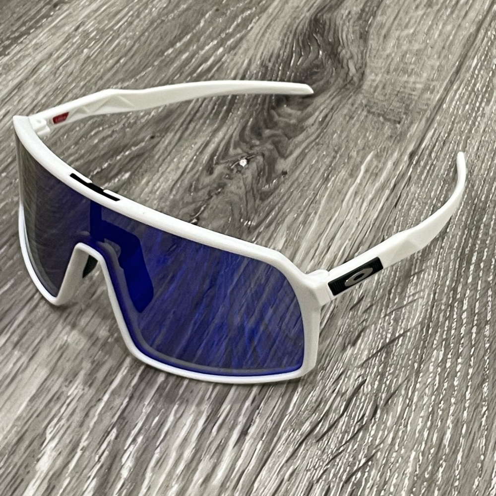 Oakley White Frame Sunglasses with Blue Lenses